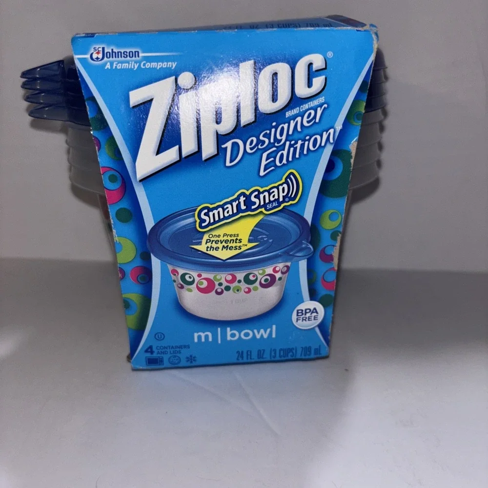 Ziploc Designer Edition Smart Snap Seal 4 M Round Bowls Containers With Lids